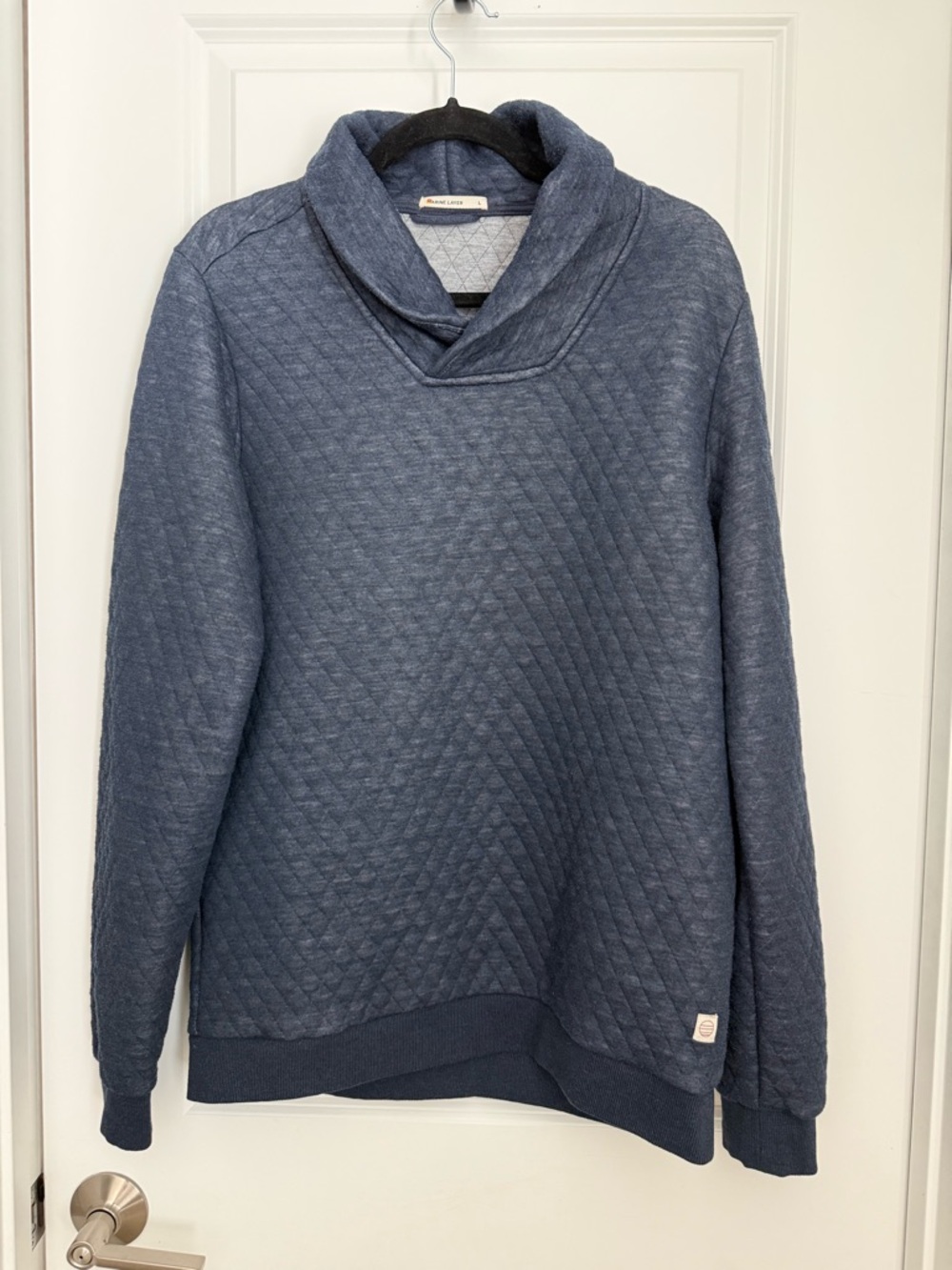 Marine Layer Men's Large Navy Blue Quilted High Neck Sweatshirt Pullover